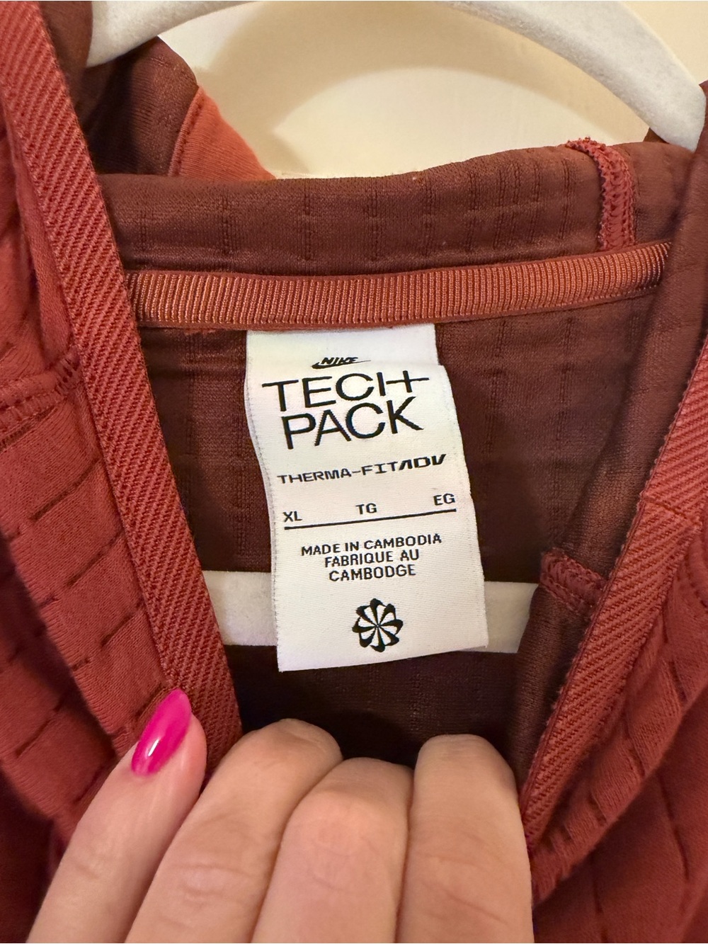 Nike Rust Red Ribbed Hooded Pullover - Picture 2 of 3